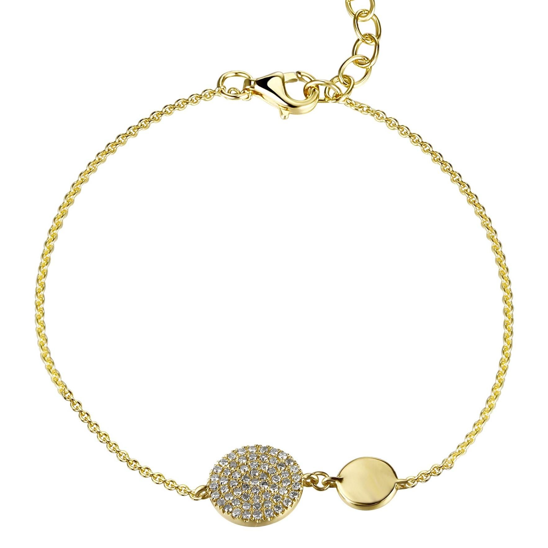 Contemporary 14K Yellow Gold Diamond Disc Chain Bracelet for Her For Sale
