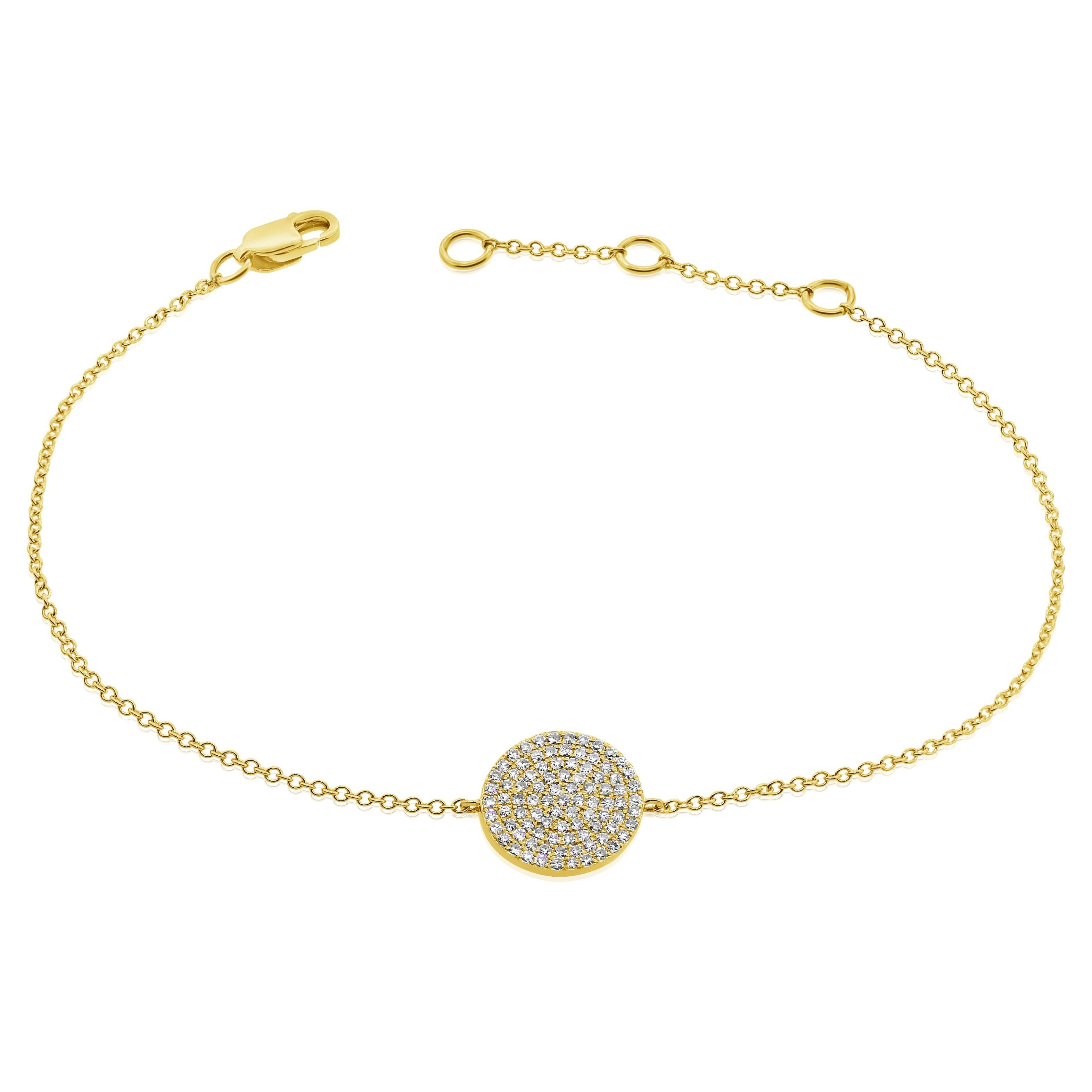14K Yellow Gold Diamond Disc Chain Bracelet for Her For Sale