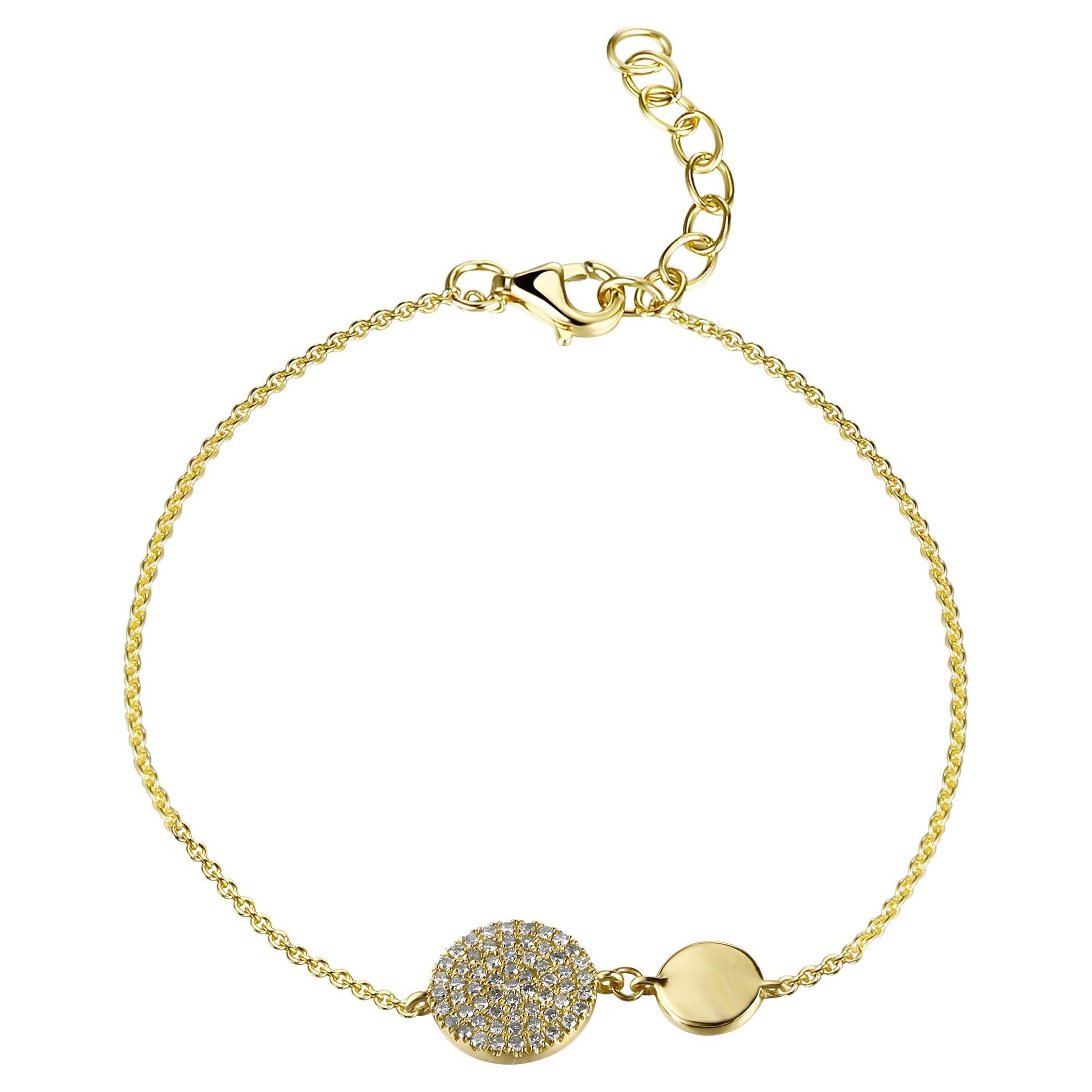 14K Yellow Gold Diamond Disc Chain Bracelet for Her For Sale