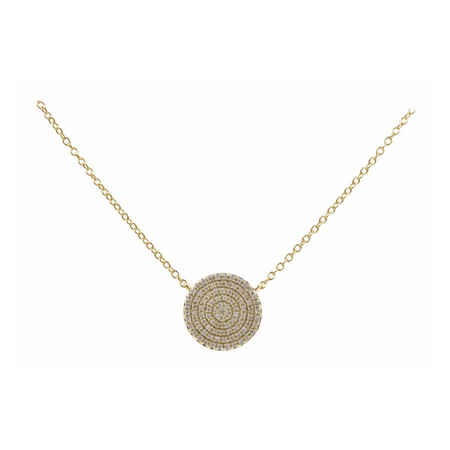 Adorn yourself with this classic and elegant disc necklace, Crafted of 14k gold and featuring approximately 0.29 ct. of sparkling white diamonds. Available in white, yellow and rose gold.  Diamond color and Clarity GH SI1-SI2. Lobster Clasp