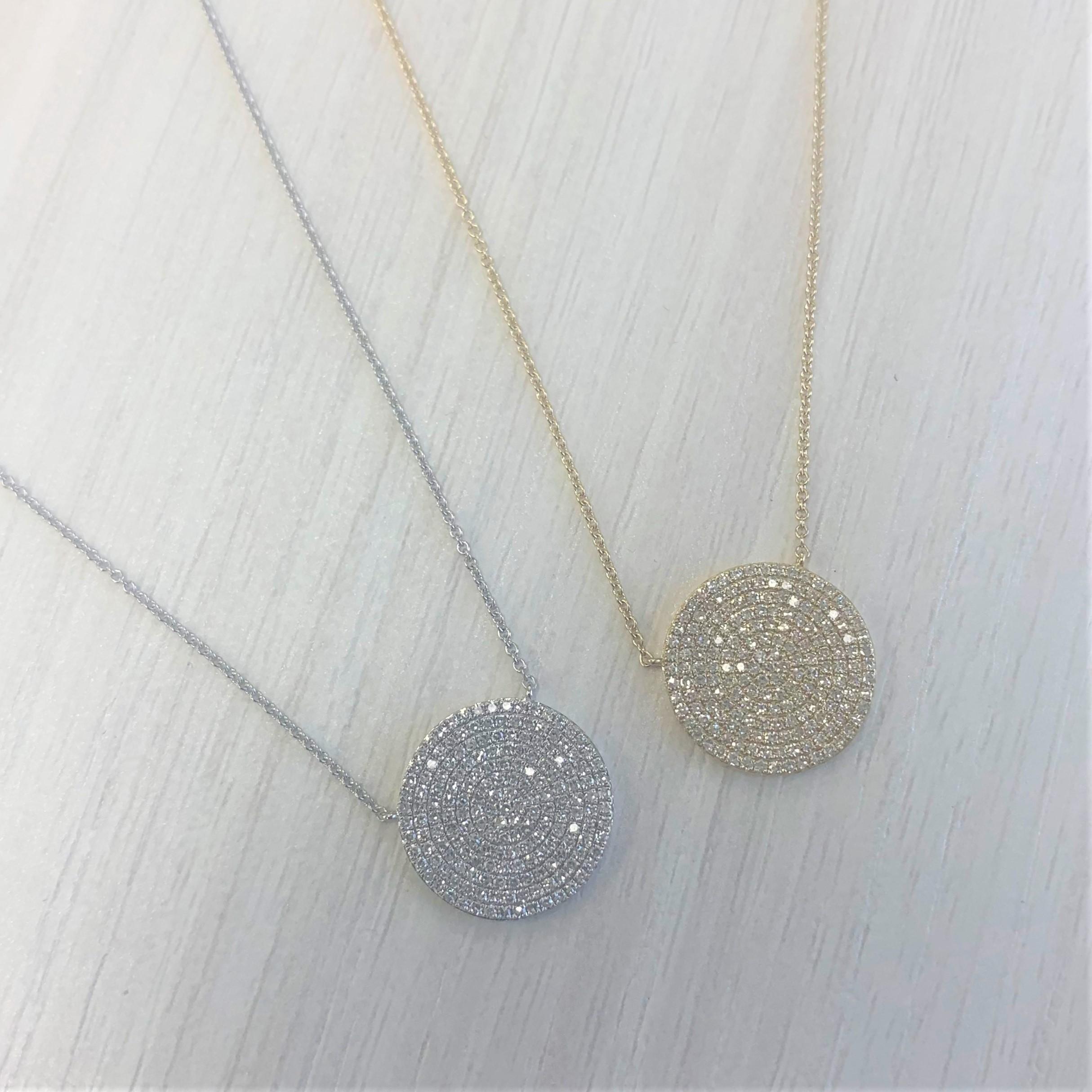 Contemporary 14K Yellow Gold Diamond Disc Necklace for Her For Sale