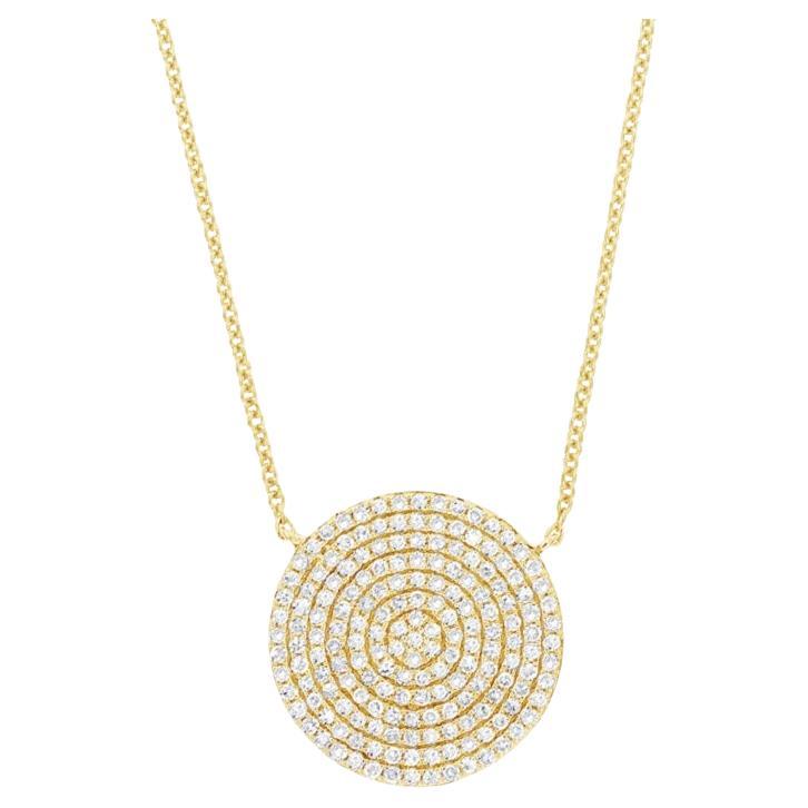 14K Yellow Gold Diamond Disc Necklace for Her For Sale