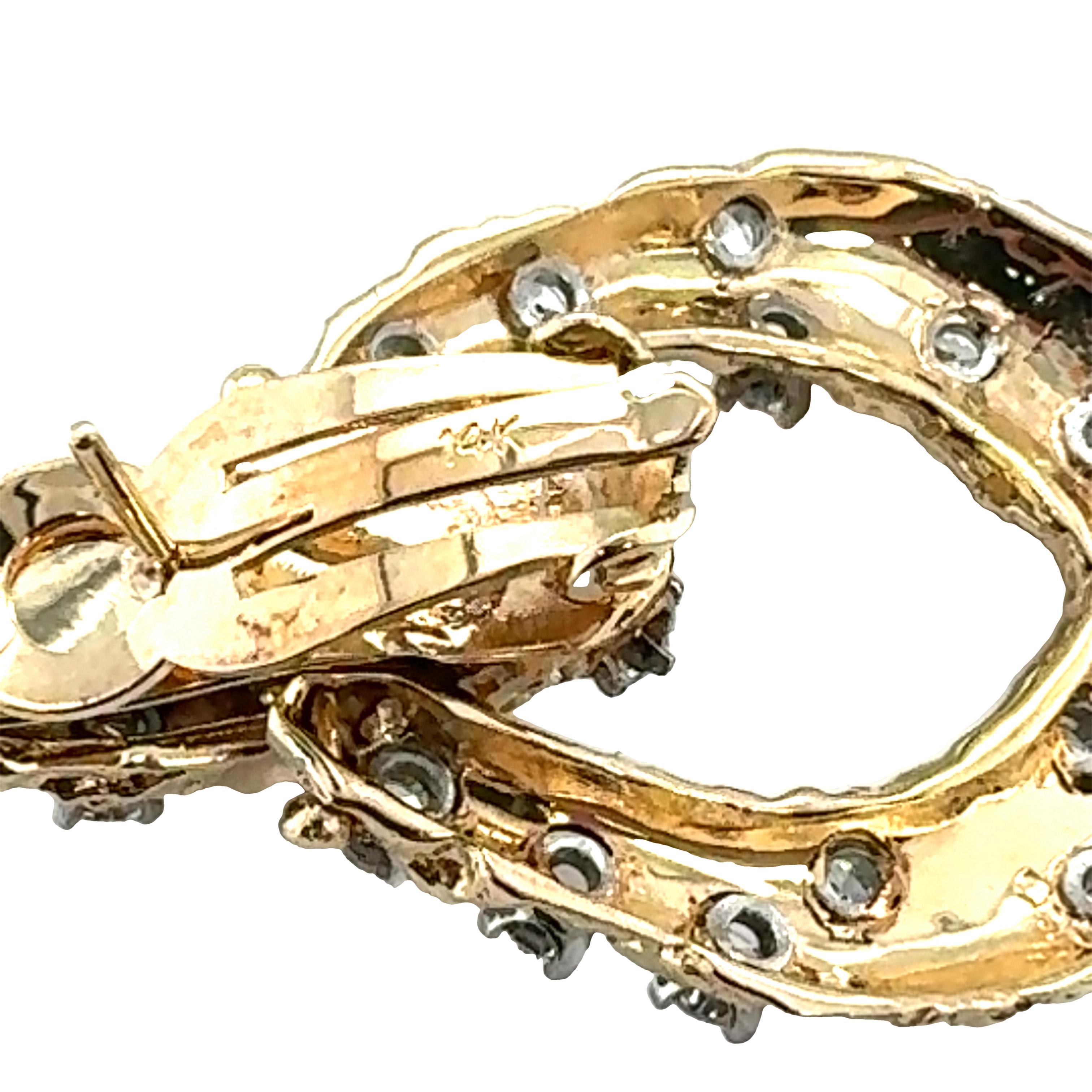 Round Cut 14K Yellow Gold Diamond Doorknocker Earrings For Sale