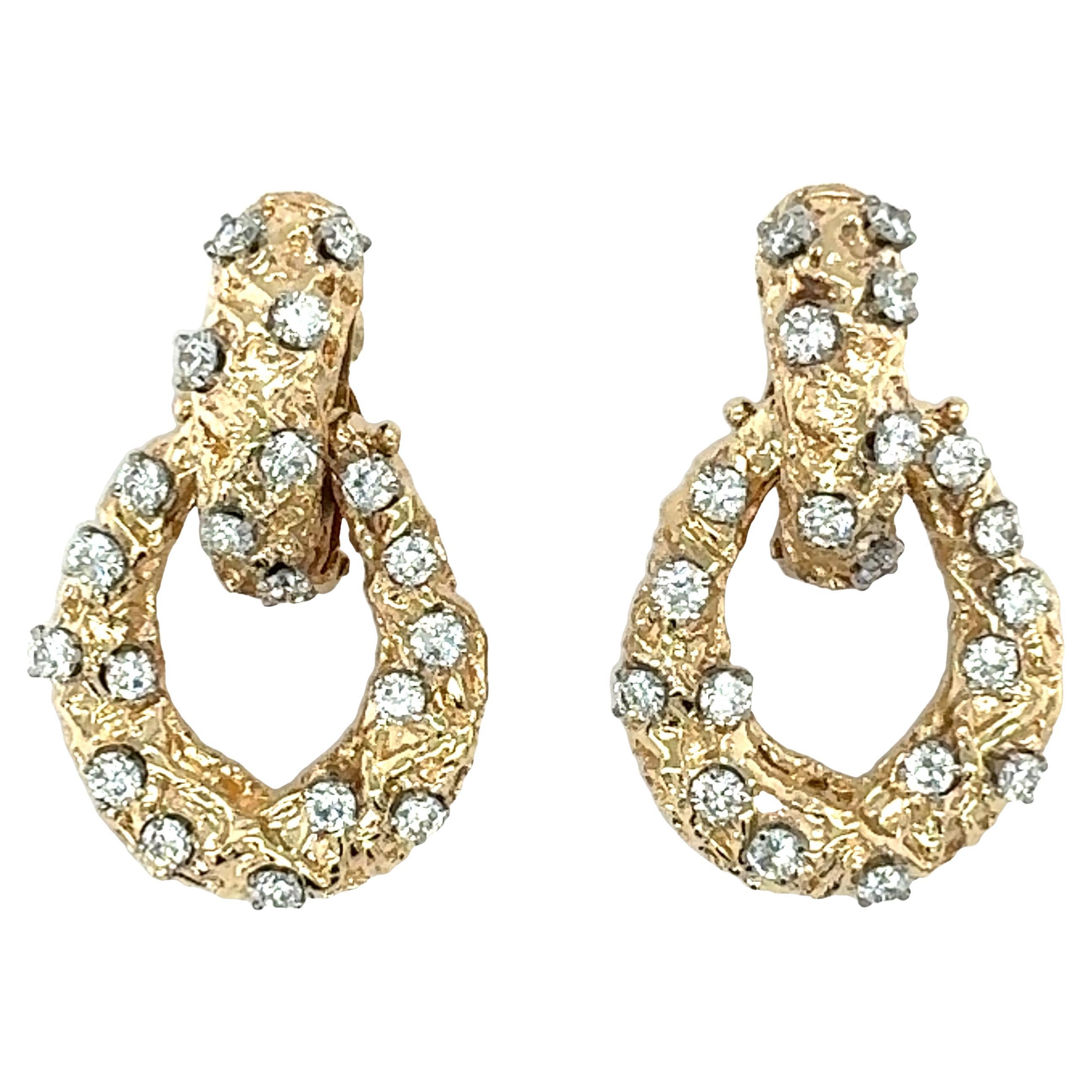 Boucles d'oreilles Doorknocker en or jaune 14 carats et diamants