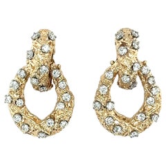 14K Yellow Gold Diamond Doorknocker Earrings