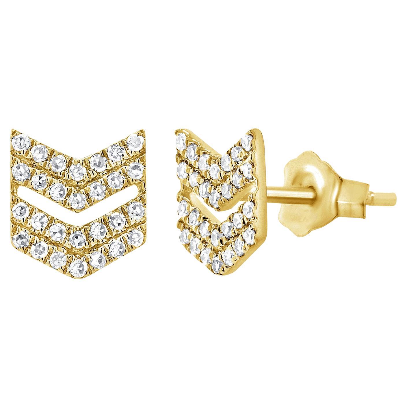 14K Yellow Gold Diamond Double Arrow Stud Earrings for Her For Sale