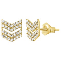 14K Yellow Gold Diamond Double Arrow Stud Earrings for Her