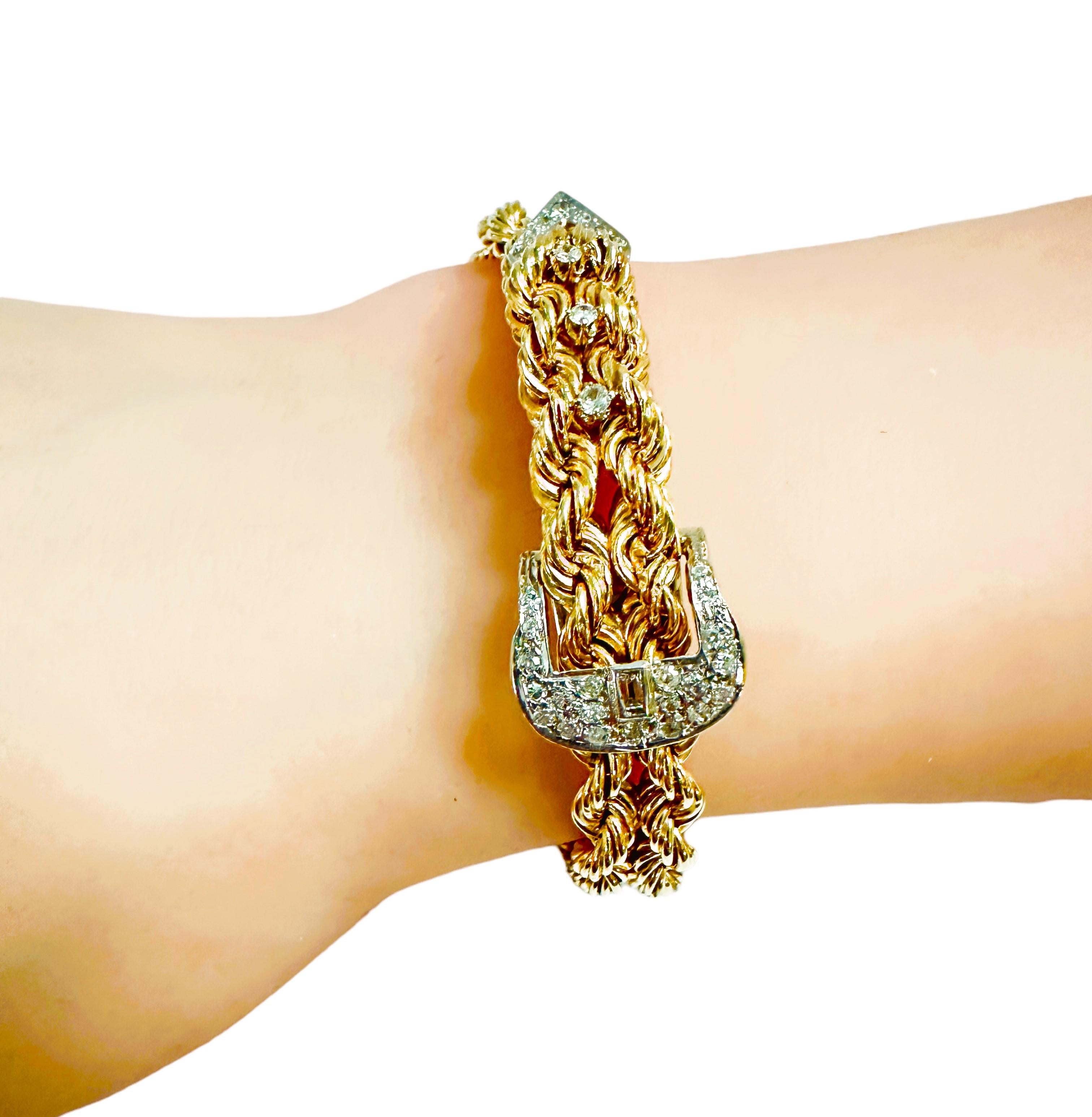 14k Yellow Gold & Diamond Double Rope Adjustable Buckle Bracelet w Appraisal For Sale 3