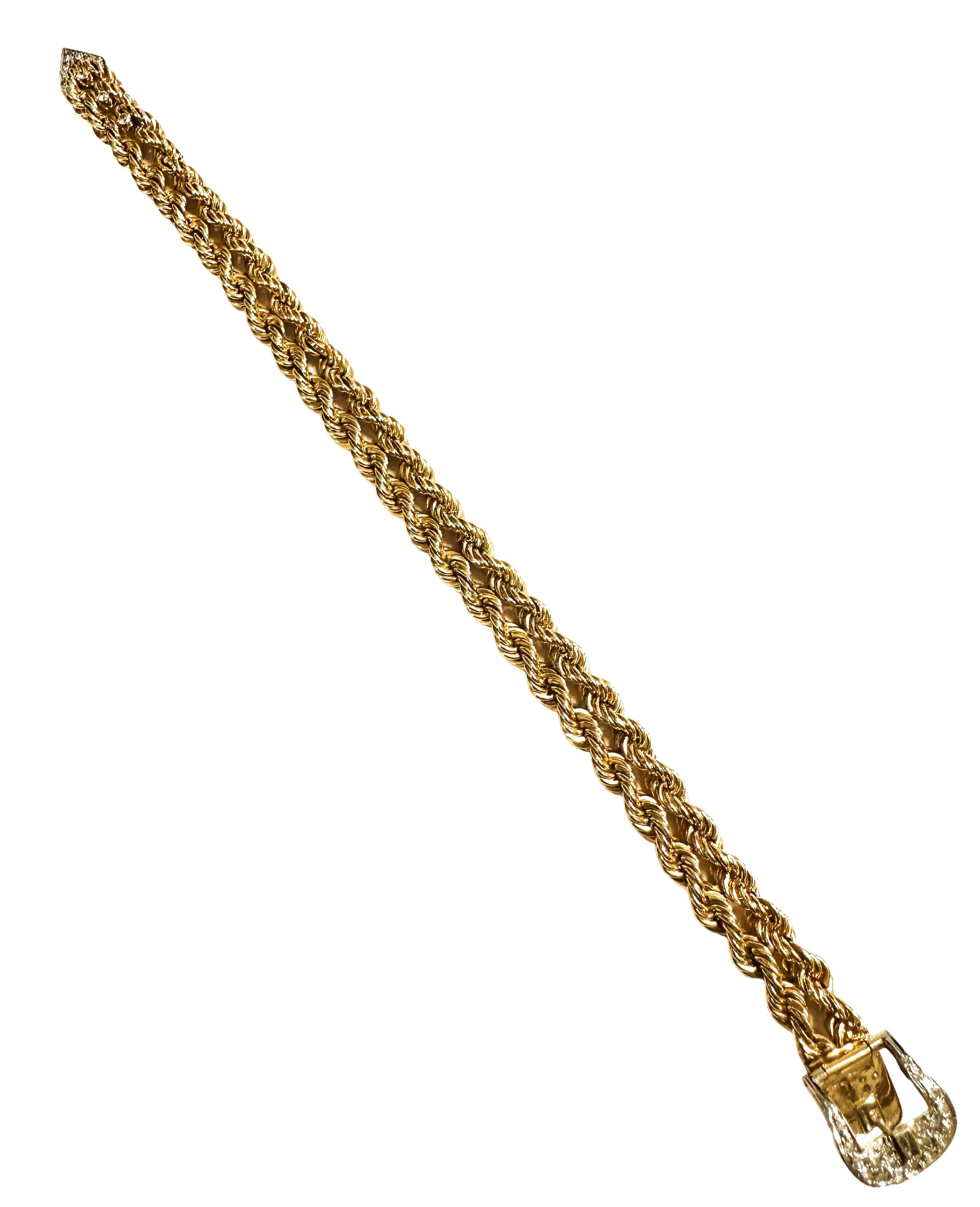 14k Yellow Gold & Diamond Double Rope Adjustable Buckle Bracelet w Appraisal For Sale 2