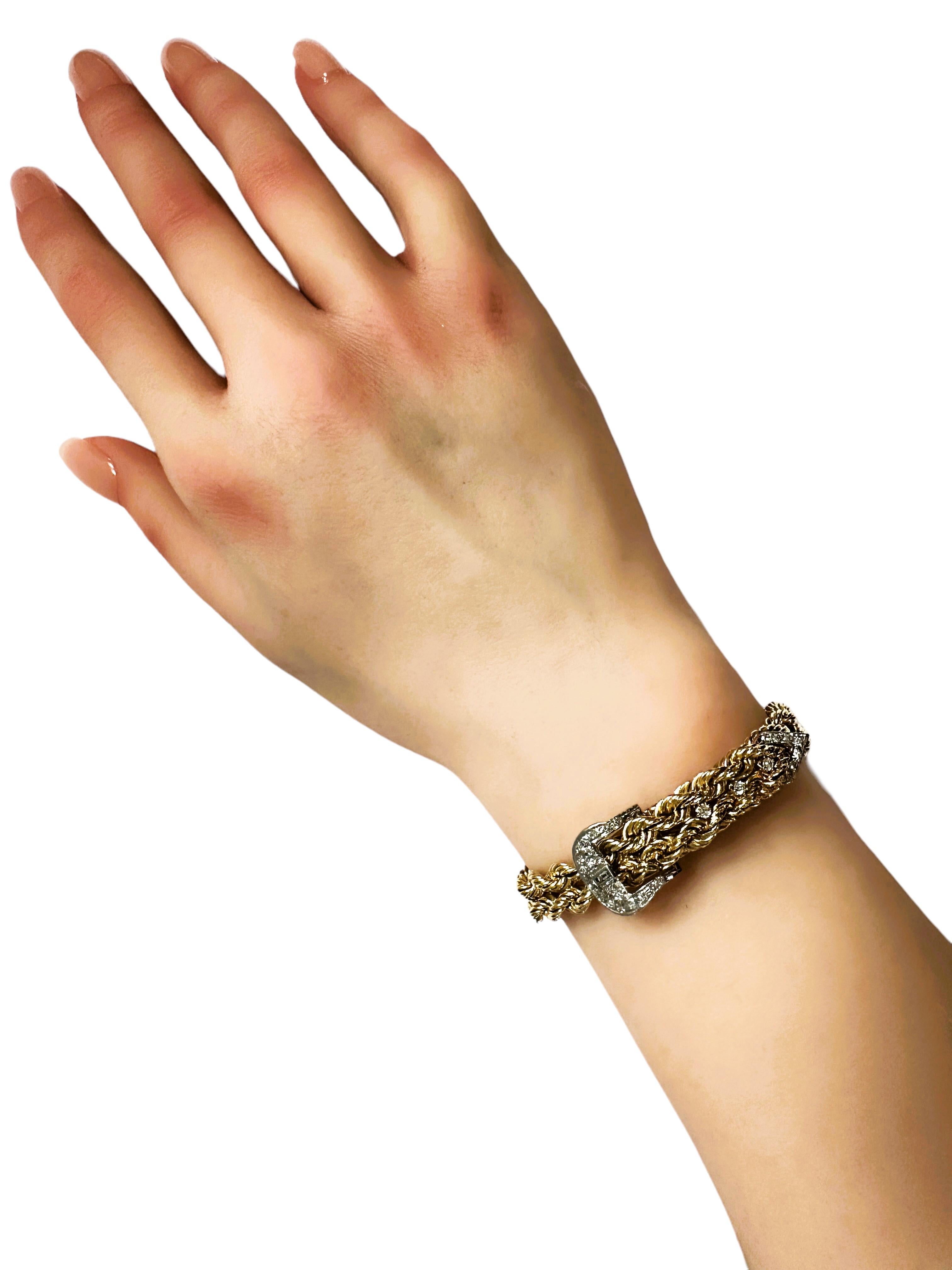 14k Gelbgold & Diamant Double Rope Verstellbares Armband mit verstellbarer Schnalle und Bewertung 5
