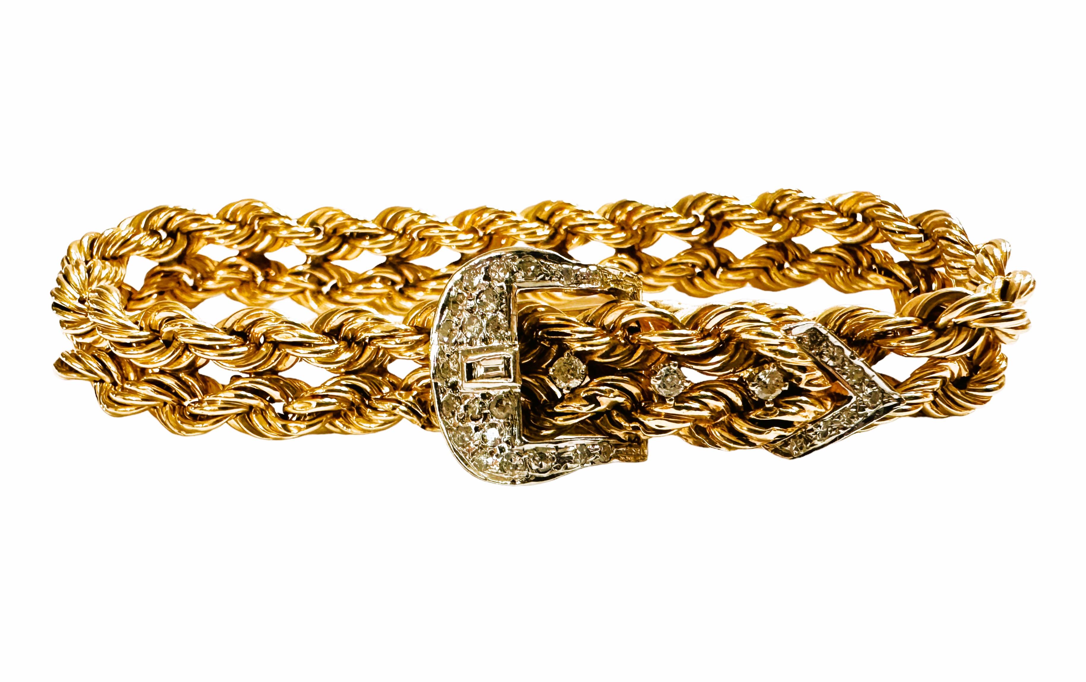Bracelet à boucle réglable en or jaune 14k et diamants avec évaluation 6