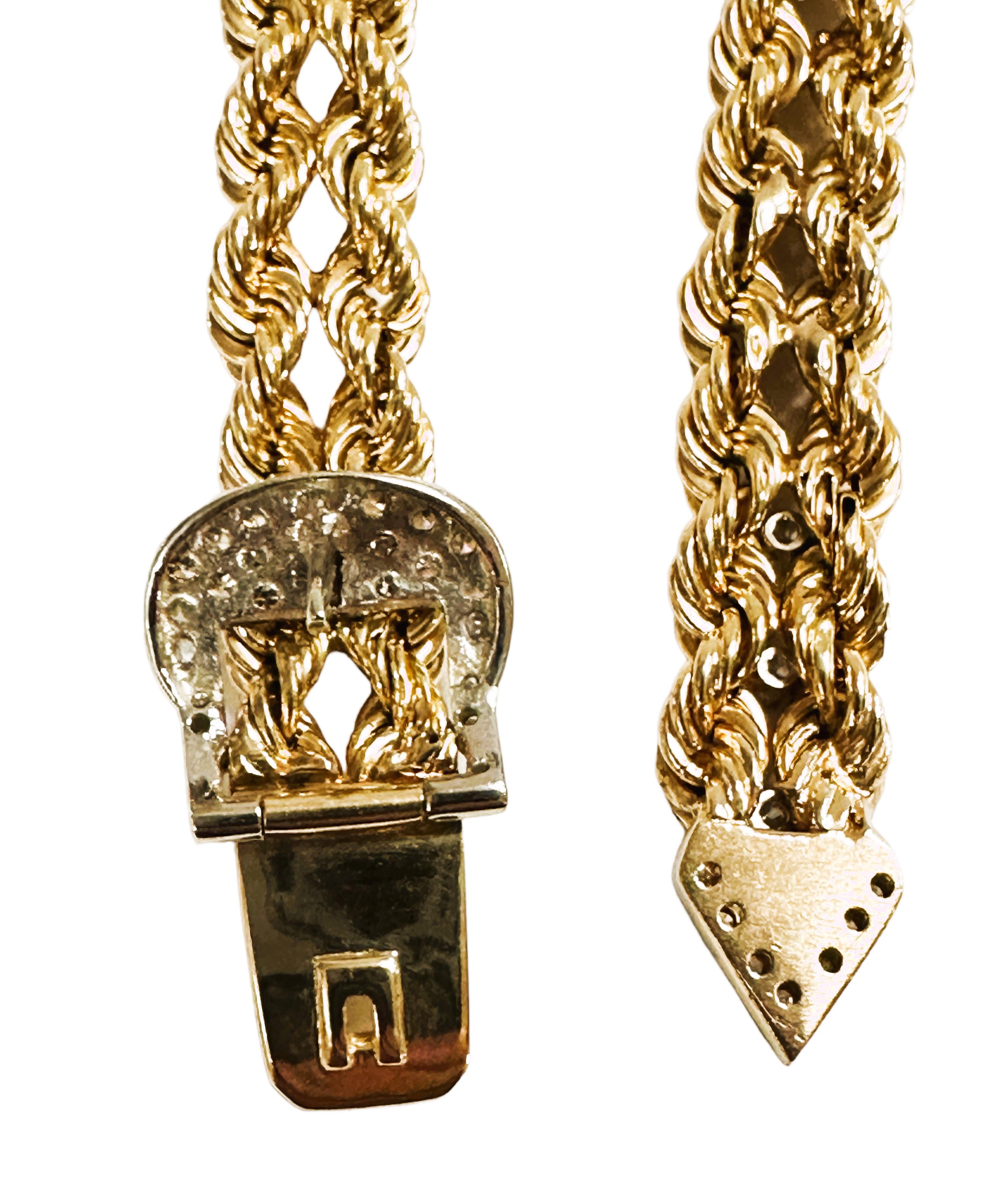 14k Gelbgold & Diamant Double Rope Verstellbares Armband mit verstellbarer Schnalle und Bewertung im Zustand „Hervorragend“ in Eagan, MN