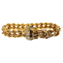 14k Yellow Gold & Diamond Double Rope Adjustable Buckle Bracelet w Appraisal