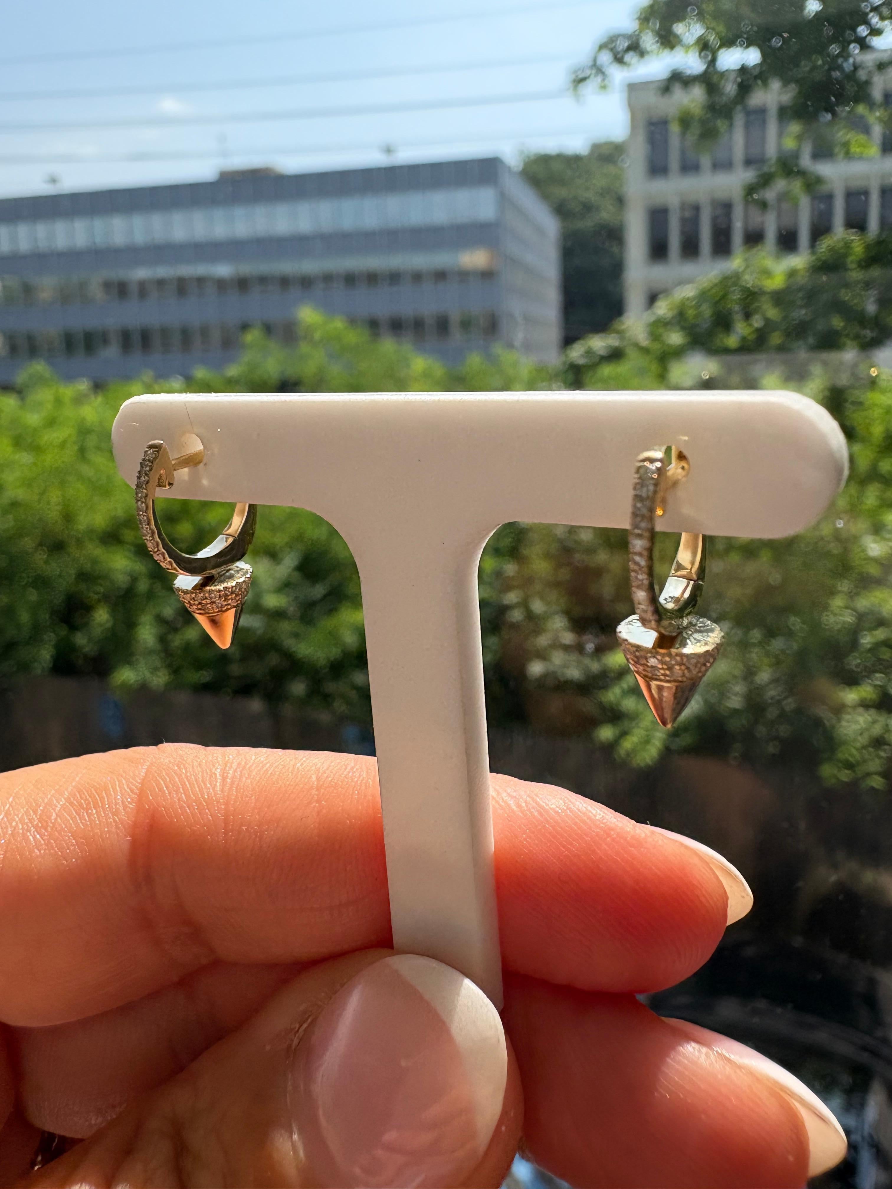 Single Cut 14K Yellow Gold Diamond Drop Earrings 0.30cttw For Sale