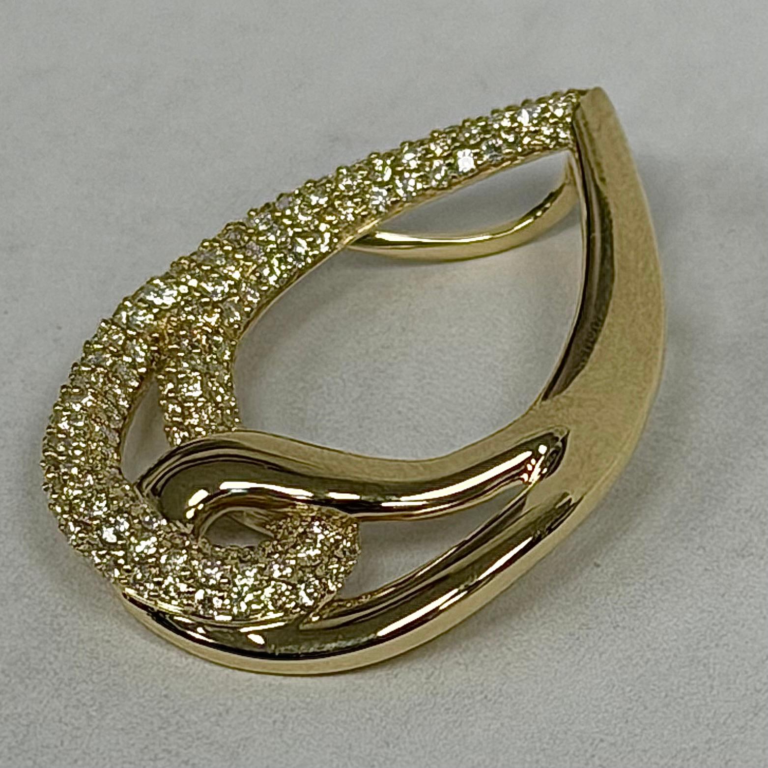 14K Yellow Gold Diamond Drop Pendant Moderno en venta