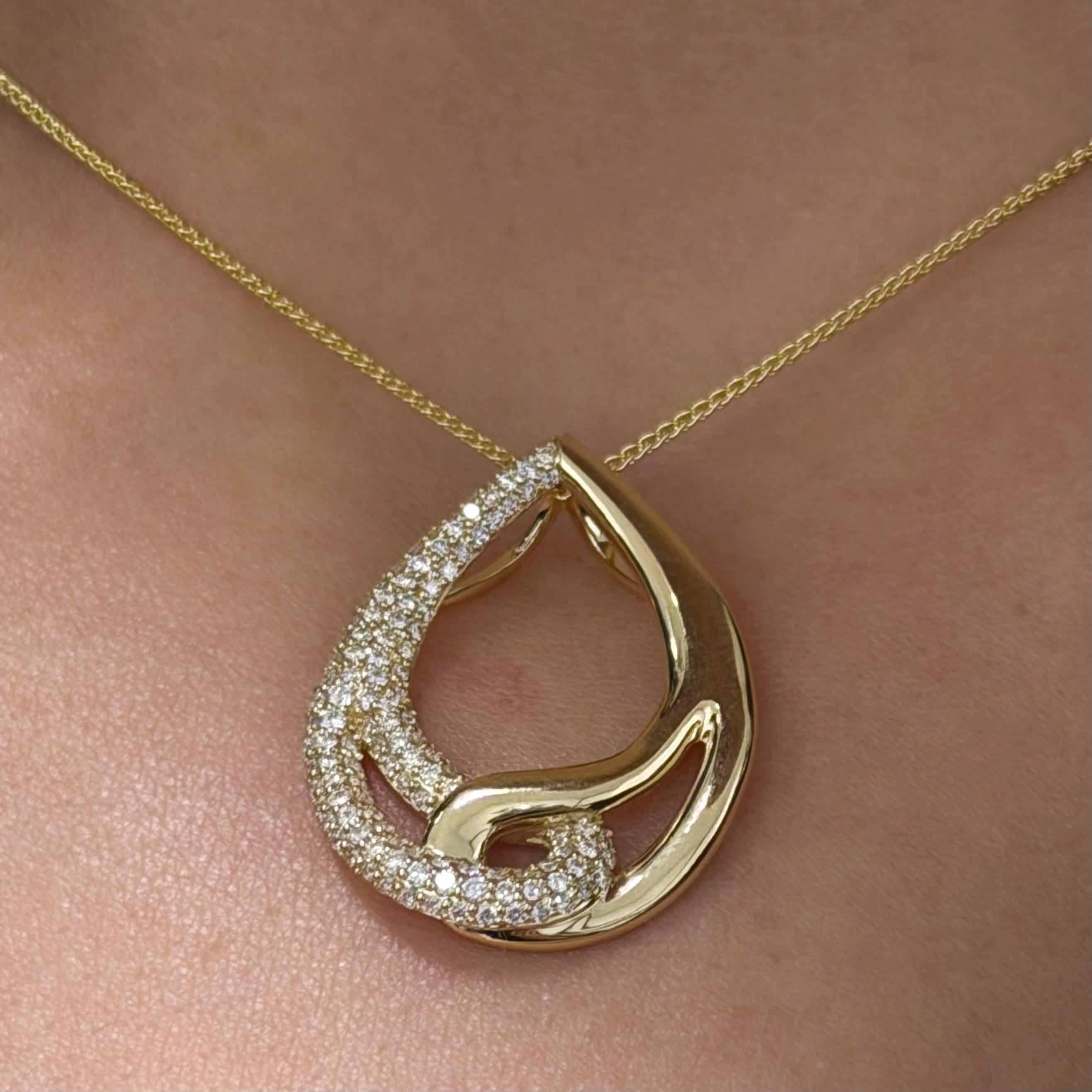 14K Yellow Gold Diamond Drop Pendant Corte brillante en venta