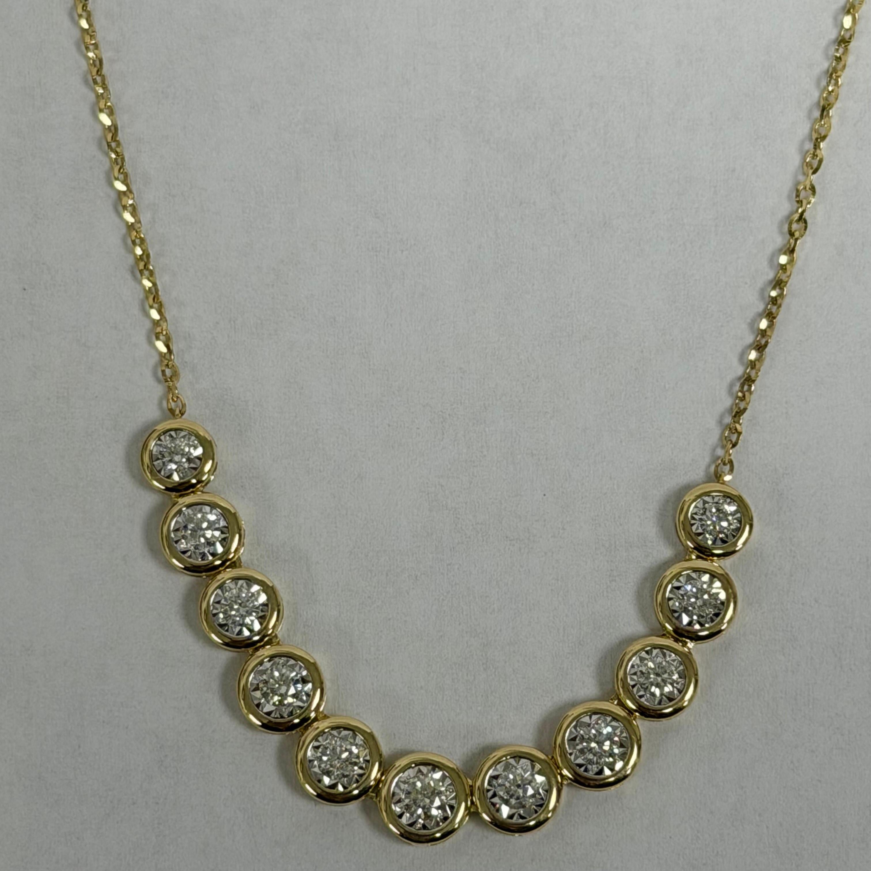 This 14K Yellow Gold Diamond Droplet Necklace is a bright and elegant piece that brings soft sparkle and warm color to any outfit. Made from 5.8 grams of solid yellow gold, it feels smooth, strong, and comfortable to wear for both daily use and