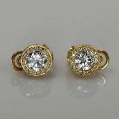 14K Yellow Gold Diamond Earrings, Clip Back, 3.35tdw