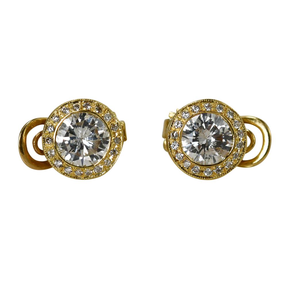 14K Yellow Gold Diamond Earrings, Clip Back, 3.35tdw