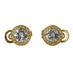 Vintage 14K Yellow Gold Diamond Earrings, Clip Back, 3.35tdw