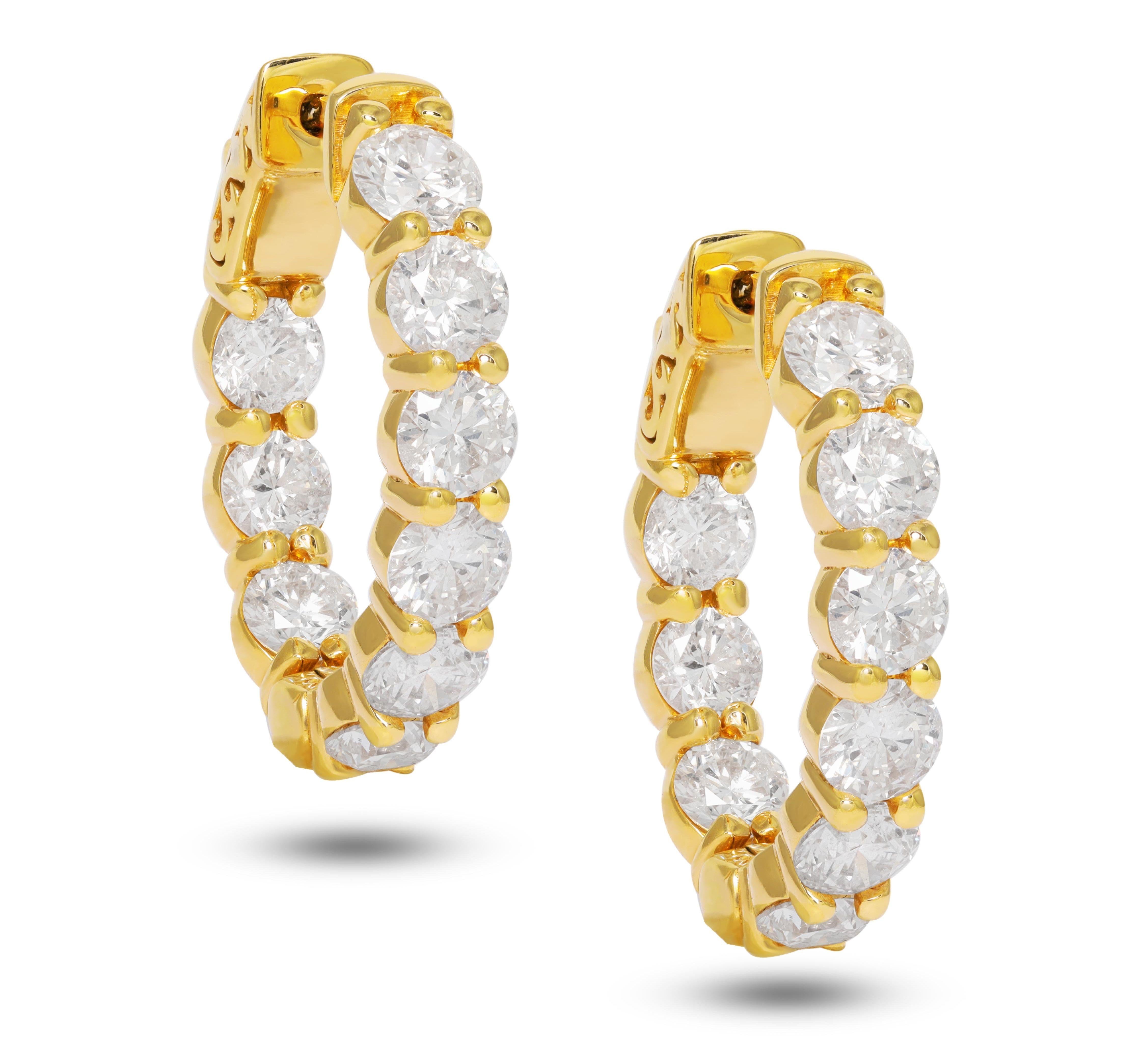 Round Cut 14K Yellow Gold Diamond Earrings 4.50cts For Sale