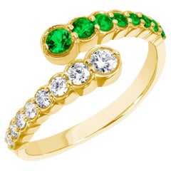 14K Yellow Gold Diamond & Emerald Bezel Bypass Ring Band 