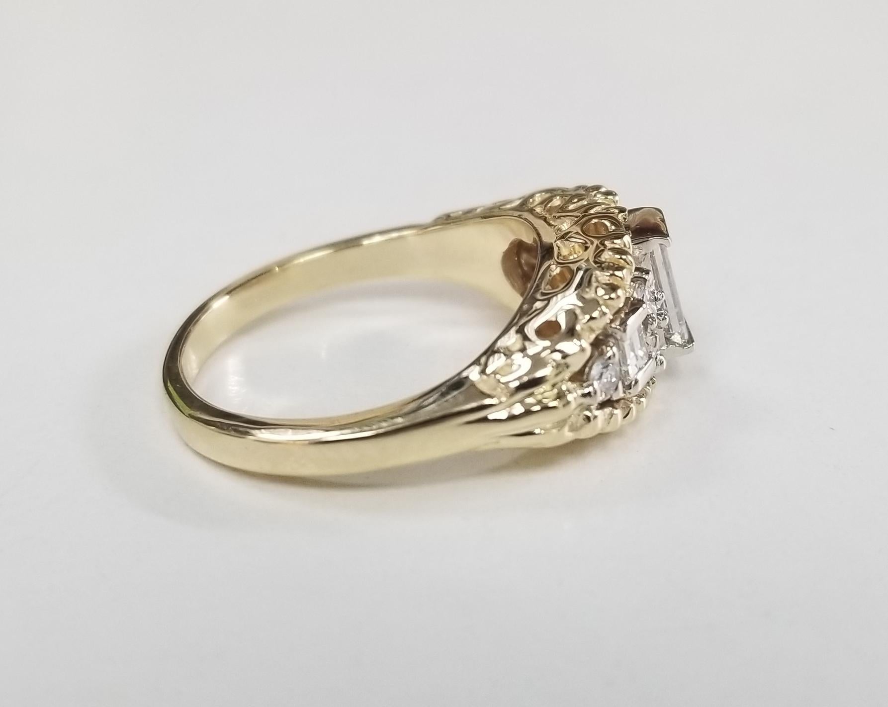 Contemporary 14k Yellow Gold Diamond Emerald Cut Diamond Ring with White Gold Insert