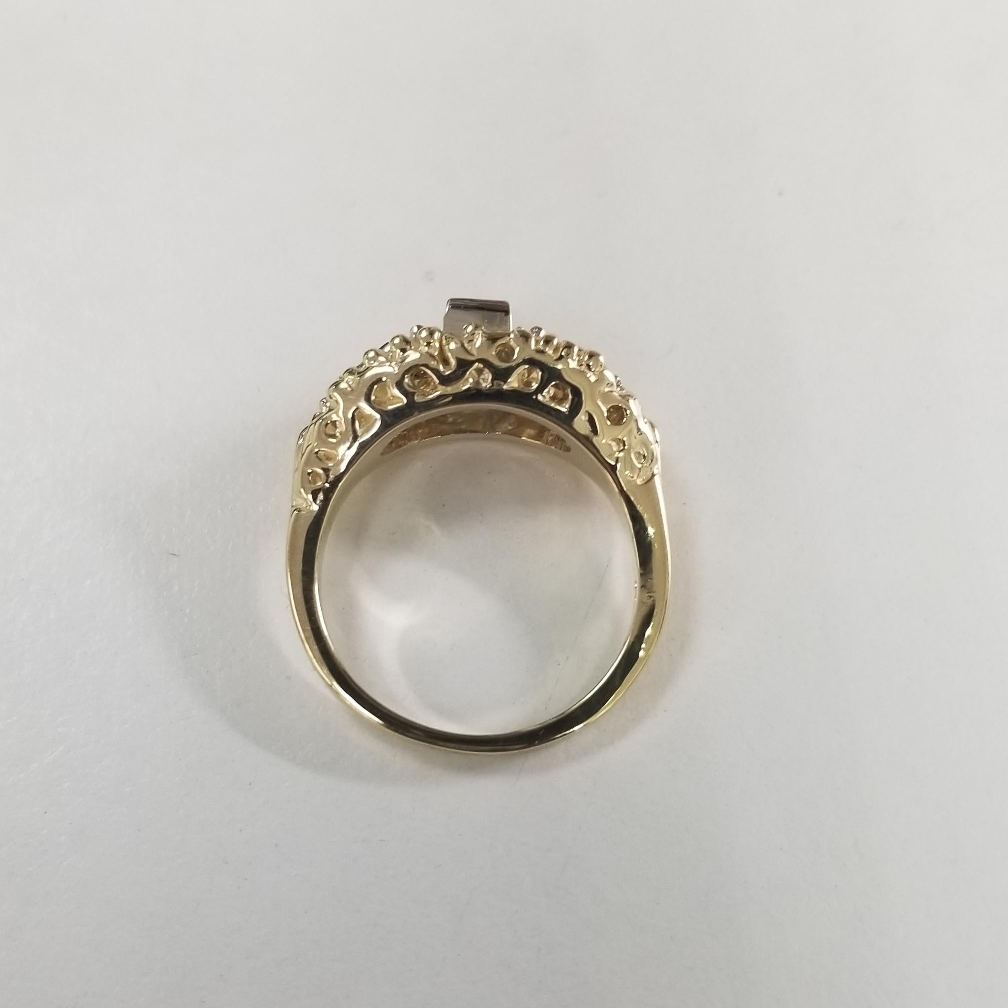 Women's or Men's 14k Yellow Gold Diamond Emerald Cut Diamond Ring with White Gold Insert