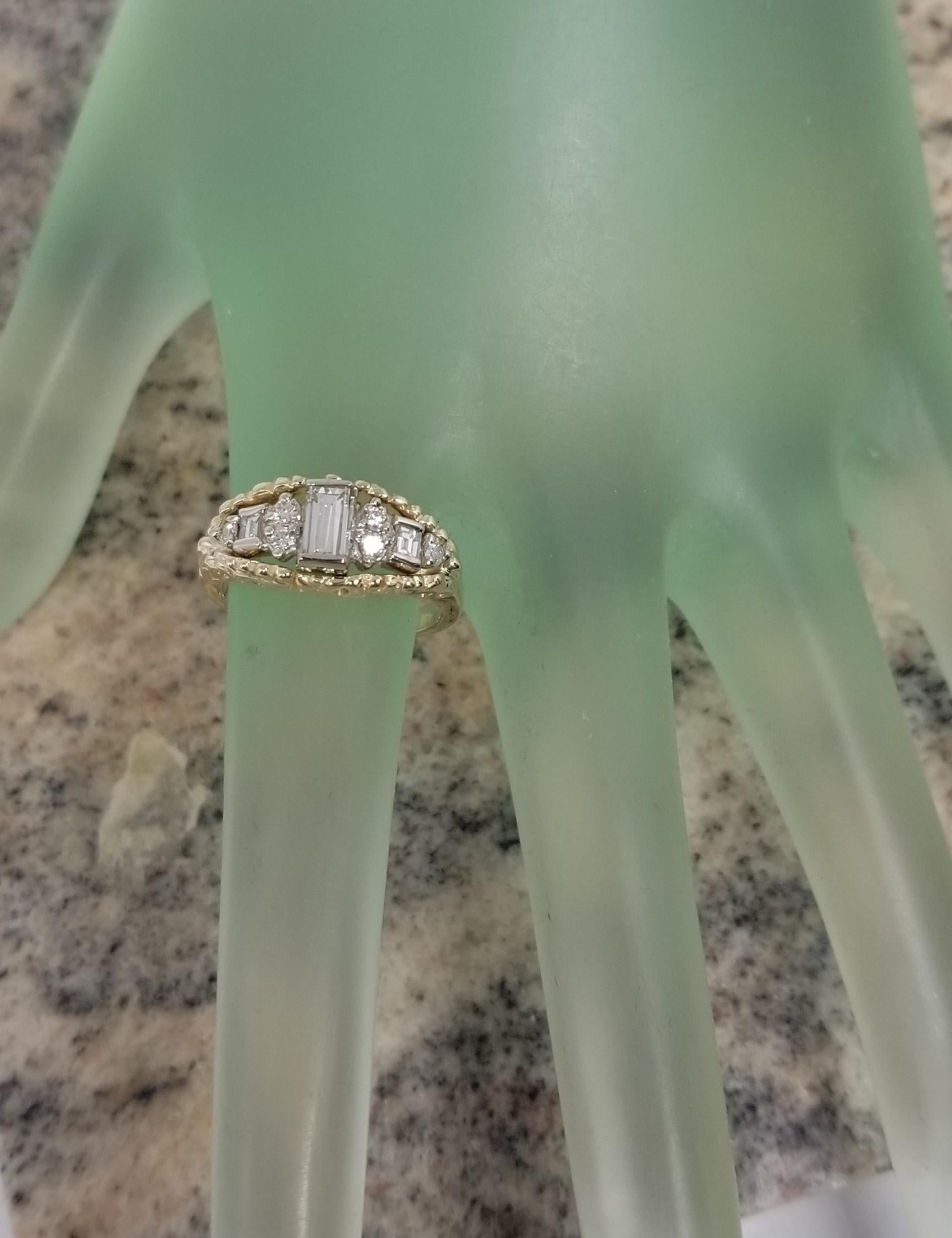 14k Yellow Gold Diamond Emerald Cut Diamond Ring with White Gold Insert 1