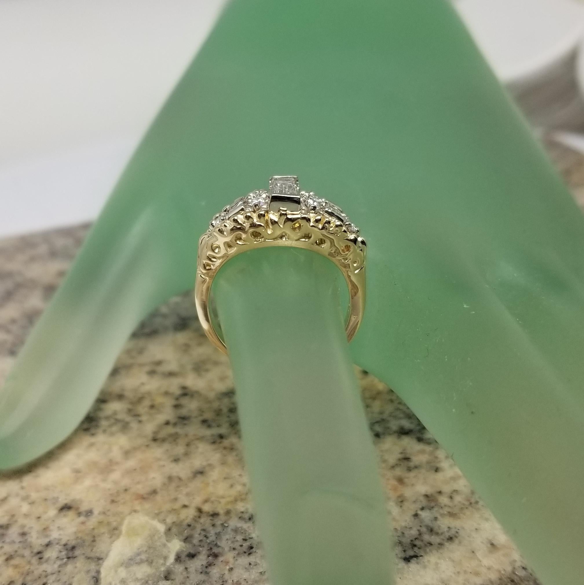 14k Yellow Gold Diamond Emerald Cut Diamond Ring with White Gold Insert 2