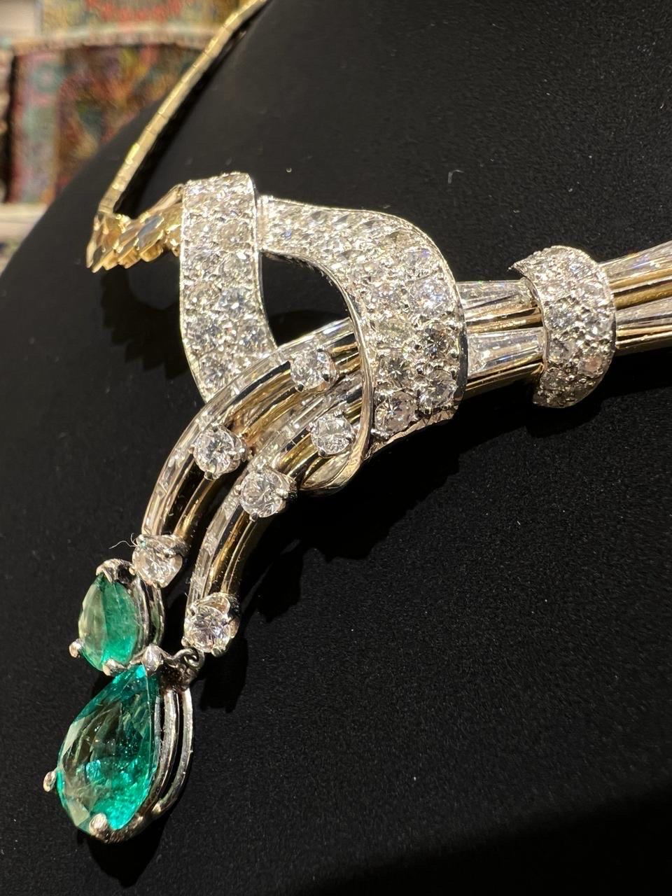 14K Gelbgold Diamant- und Smaragd-Halskette IGI-zertifiziert im Angebot 1