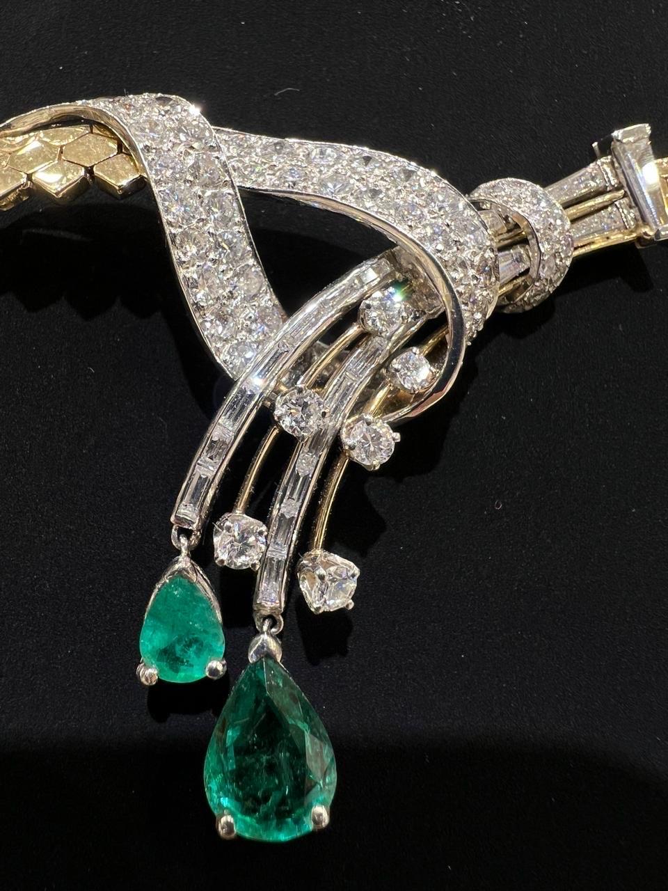 14K Yellow Gold Diamond & Emerald Necklace IGI Certified For Sale 4