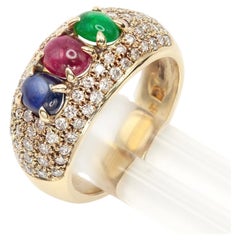 14K Yellow Gold Diamond, Emerald Ruby and Sapphire Ring