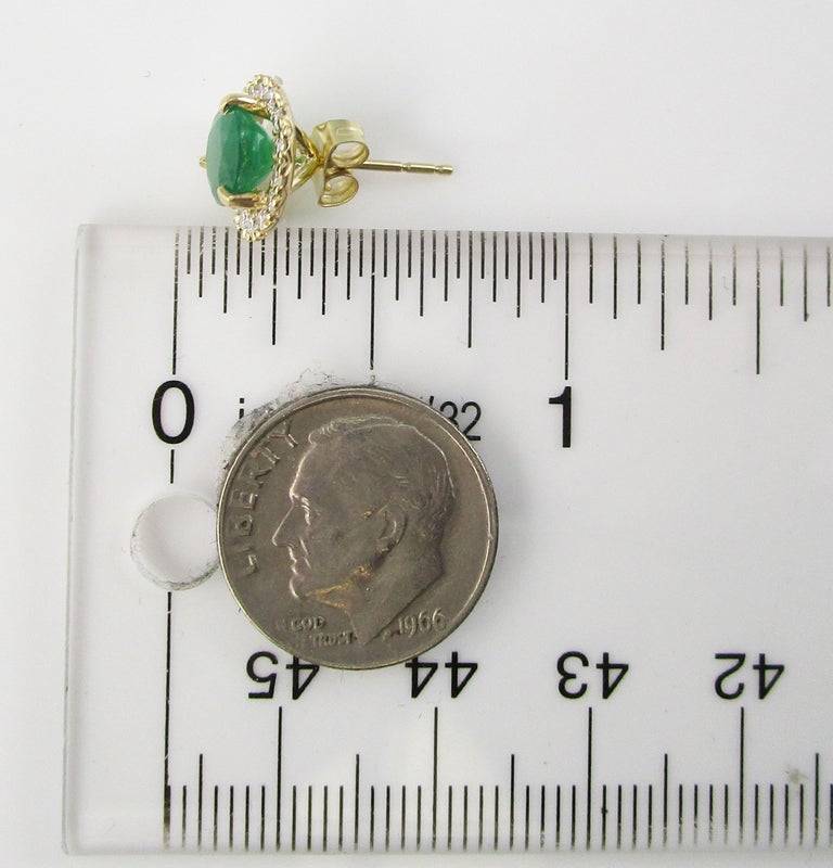 14 Karat Yellow Gold Diamond Emerald Stud Earrings In New Condition In Lexington, KY