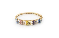 14K Yellow Gold Diamond Enamel Pearl Bangle
