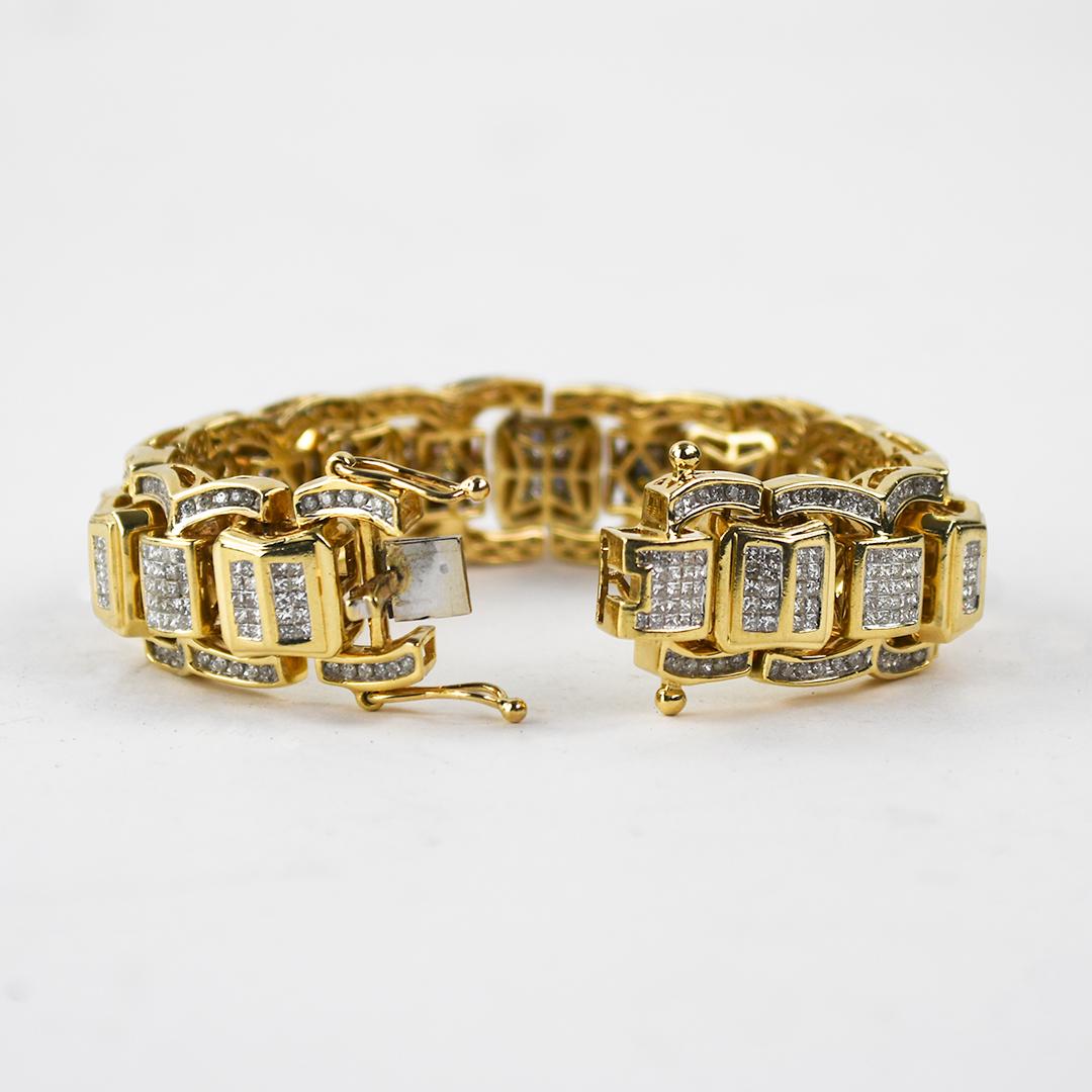 14K Gelbgold Diamant verkrustete Armband 11.00ct für Damen oder Herren im Angebot