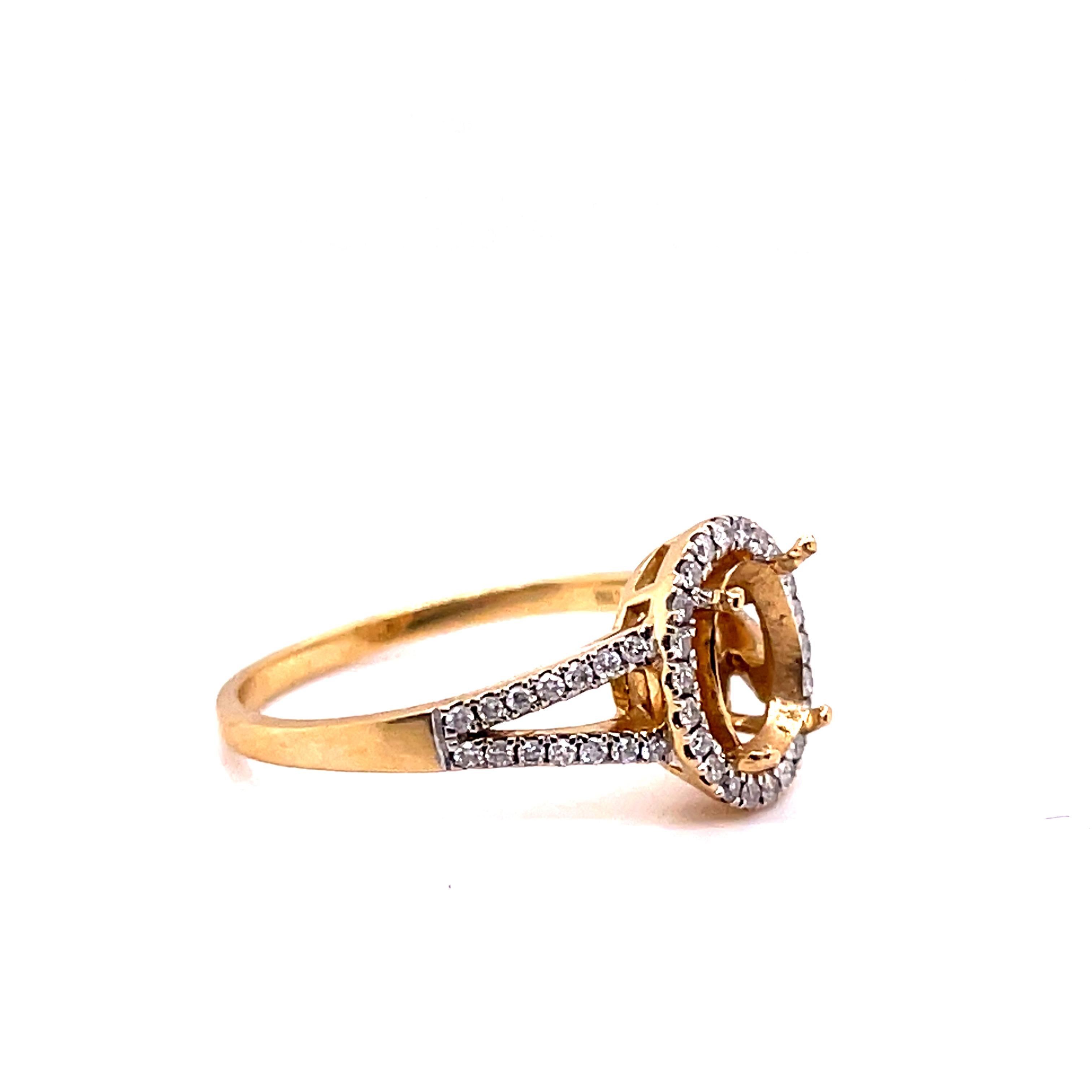 Gender: Ladies
Size: 8 US
Total Weight: 2.9 grams
Purity: 14K Yellow Gold
Shank type: Half Round
Condition: Pre-owned in excellent condition. Quality and Durability was checked by professional jewelers.

The semi-mount will accommodate an