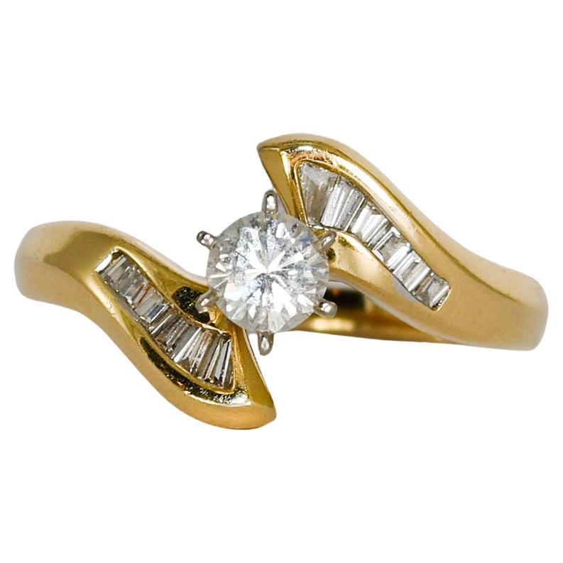 14K Yellow Gold Diamond Engagement Ring 0.45ct For Sale