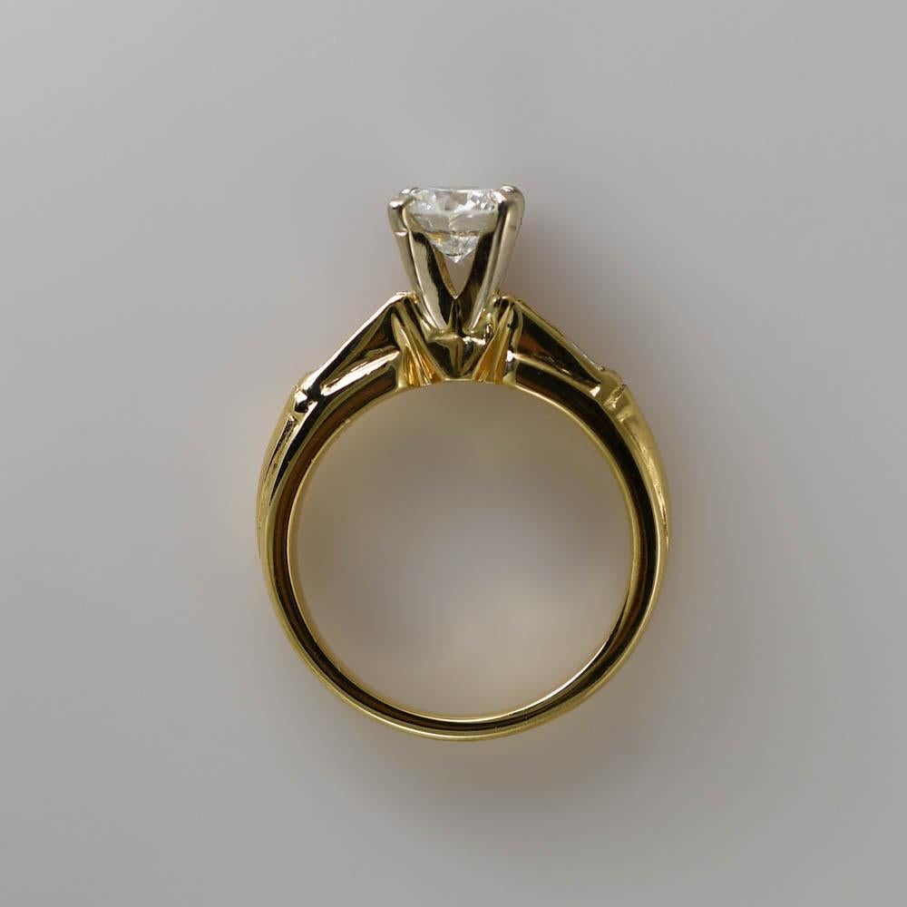 Round Cut 14K Yellow Gold Diamond Engagement Ring, .75ct Center Diamond For Sale