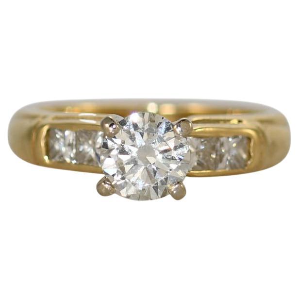 14K Yellow Gold Diamond Engagement Ring, .75ct Center Diamond For Sale