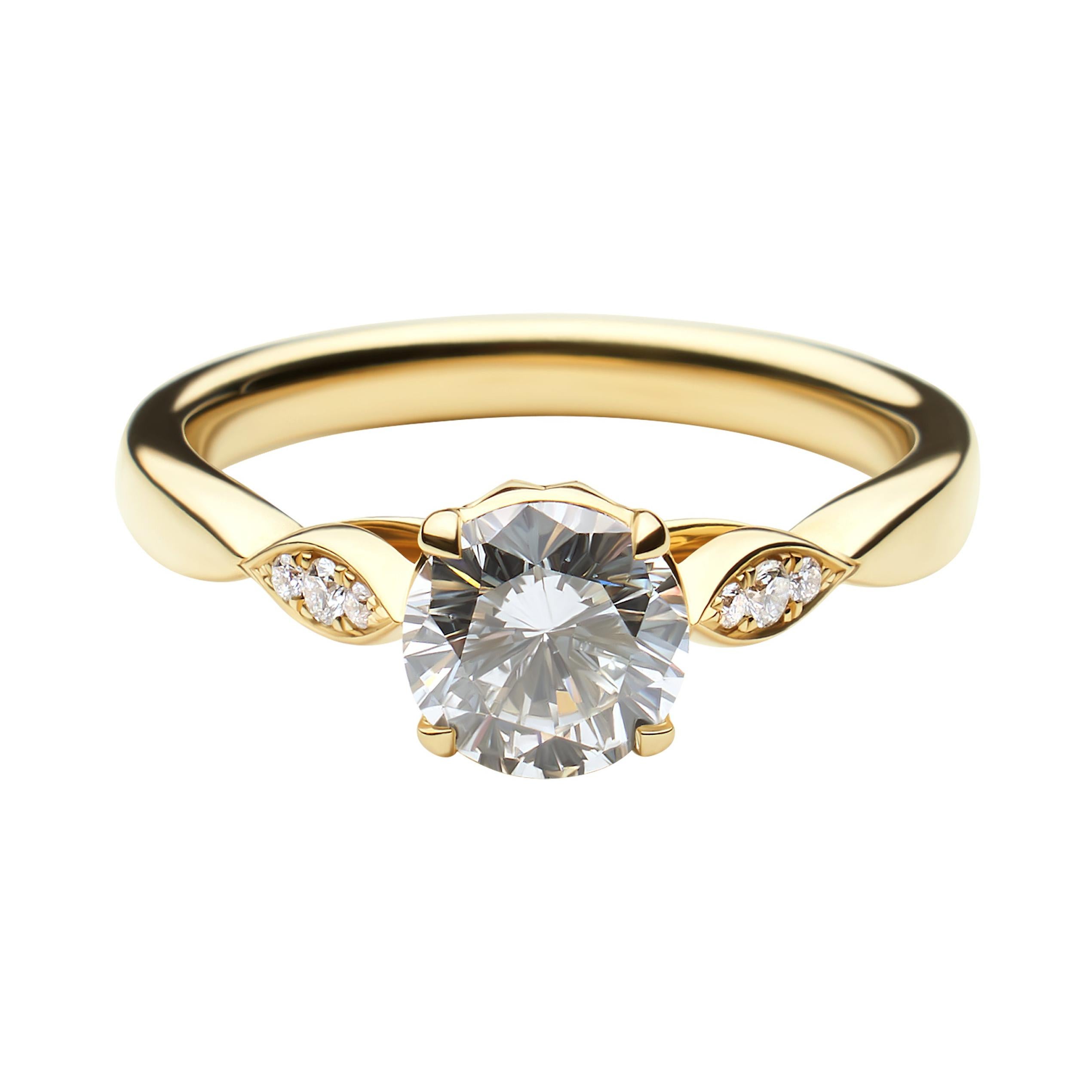 For Sale:  14k Yellow Gold Diamond Engagement Ring with 1.01 Carat Round Cut Diamond