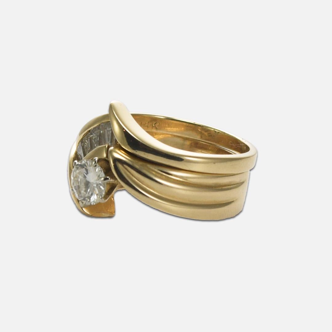 14K Yellow Gold Diamond Engagement/Wedding Ring Set 0.90ct For Sale 1