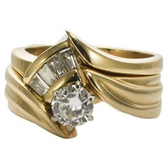 14K Yellow Gold Diamond Engagement/Wedding Ring Set 0.90ct