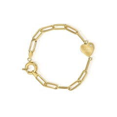 14K Yellow Gold Diamond Engraved Heart Charm Cable Chain Bracelet, Shlomit Rogel