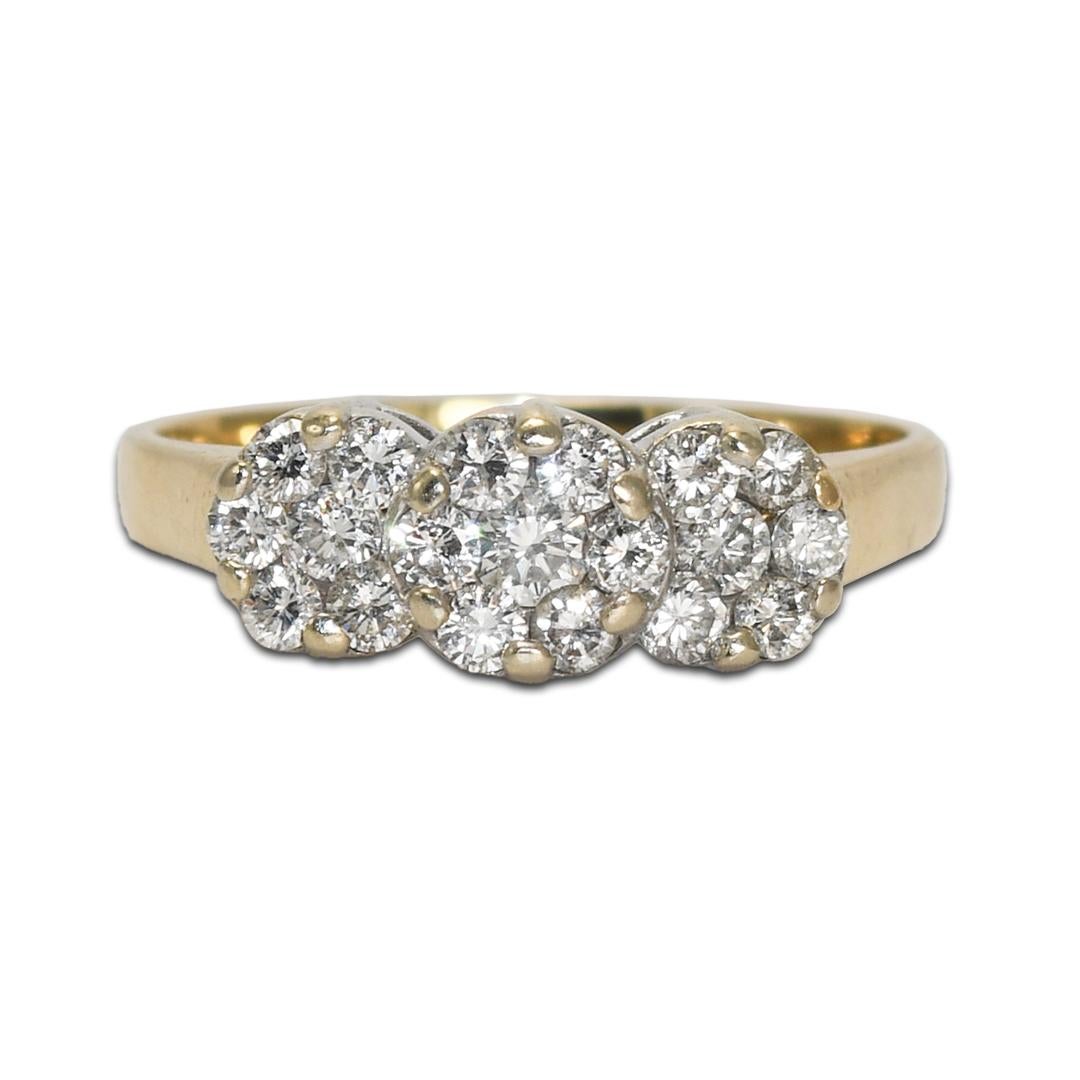 14K Yellow Gold Diamond Estate Cluster Ring 1.00ct For Sale
