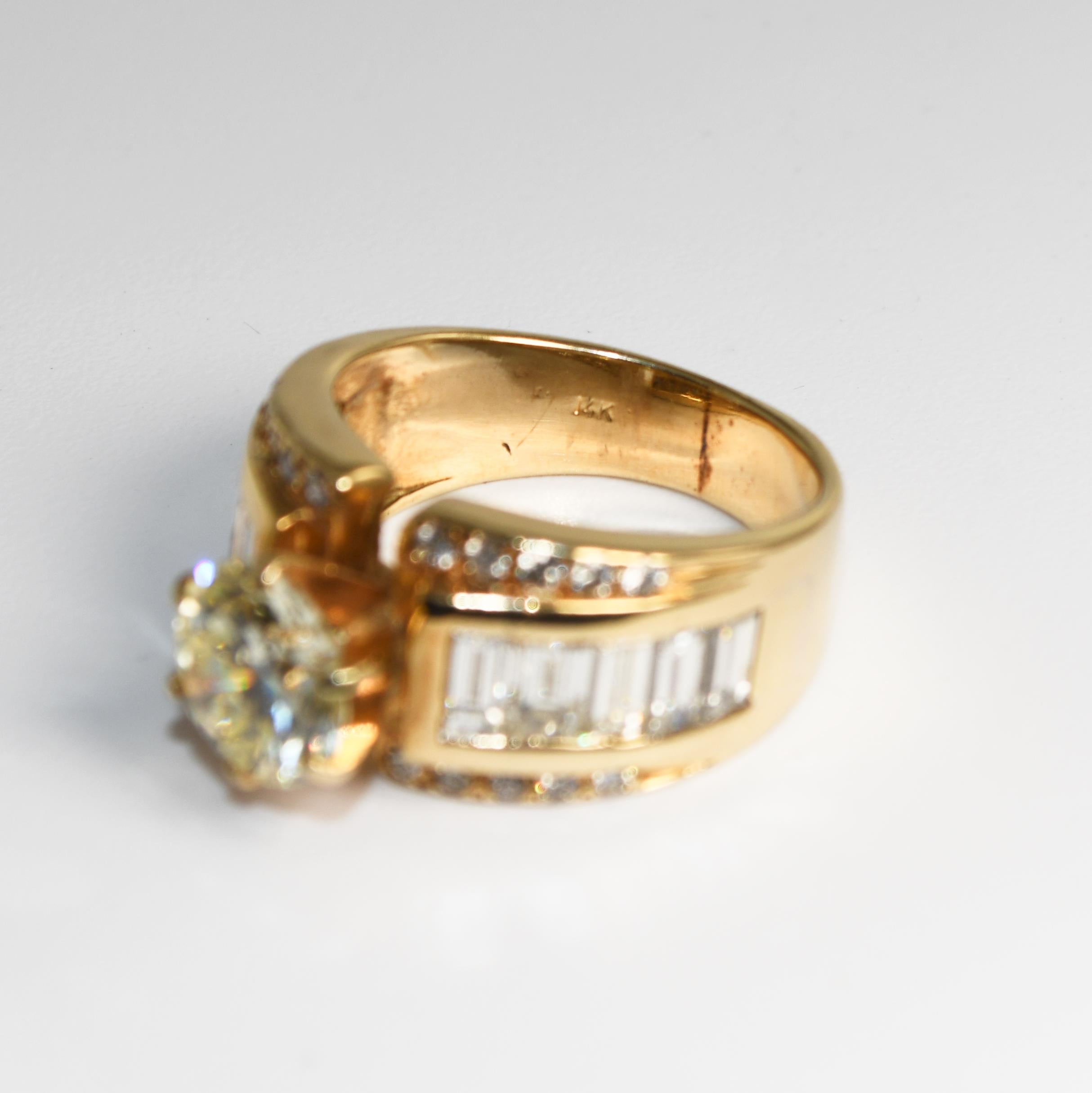 14K Yellow Gold Diamond Estate Ring GIA Certified 3.21ct For Sale 2