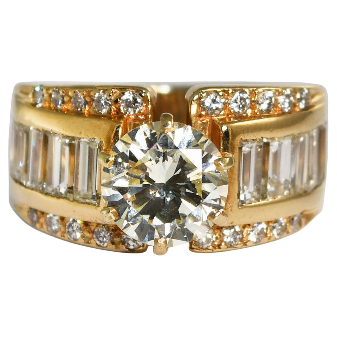 14K Yellow Gold Diamond Estate Ring GIA Certified 3.21ct