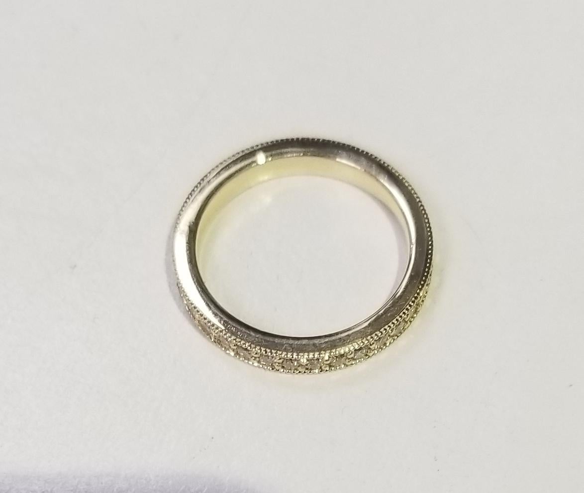 Contemporary 14 Karat Yellow Gold Diamond Eternity Ring with Milgrain For Sale