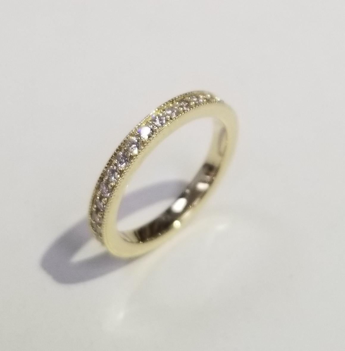 Round Cut 14 Karat Yellow Gold Diamond Eternity Ring with Milgrain For Sale