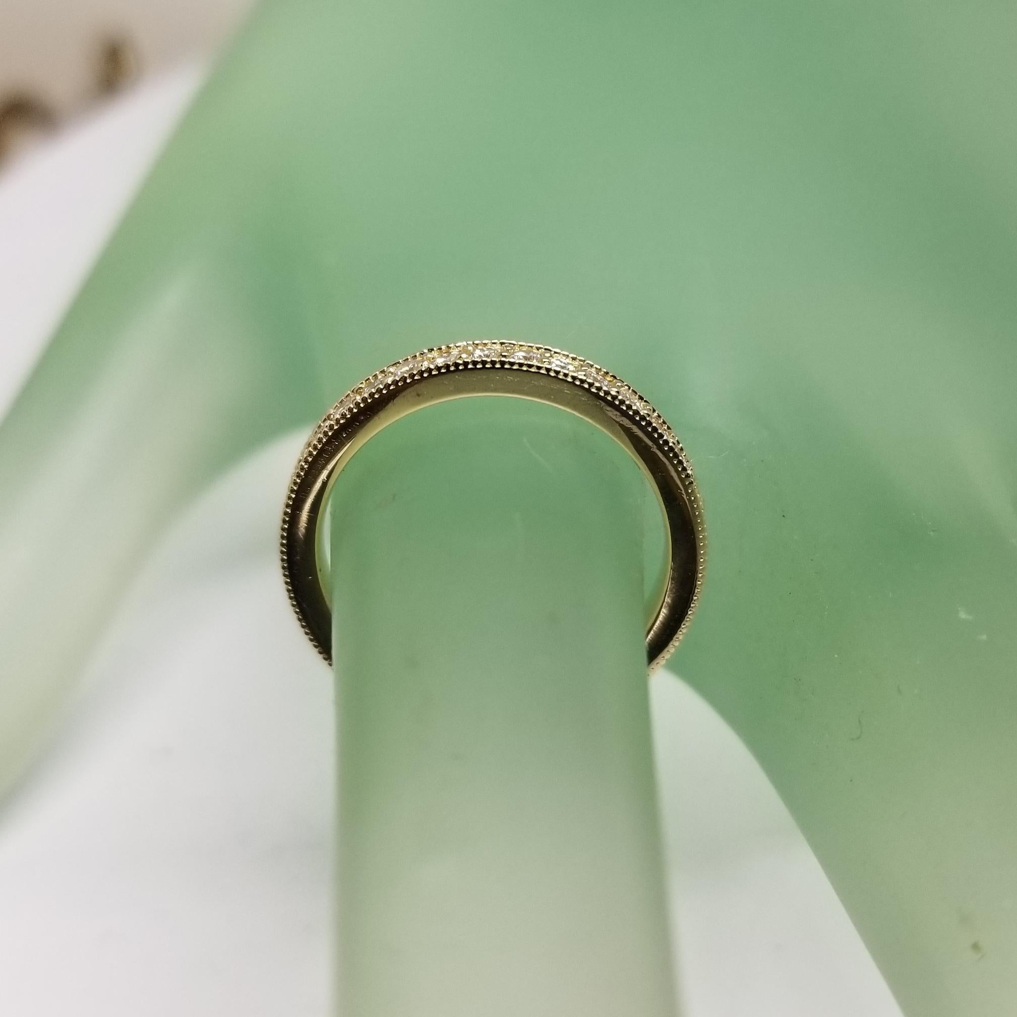 Women's or Men's 14 Karat Yellow Gold Diamond Eternity Ring with Milgrain For Sale